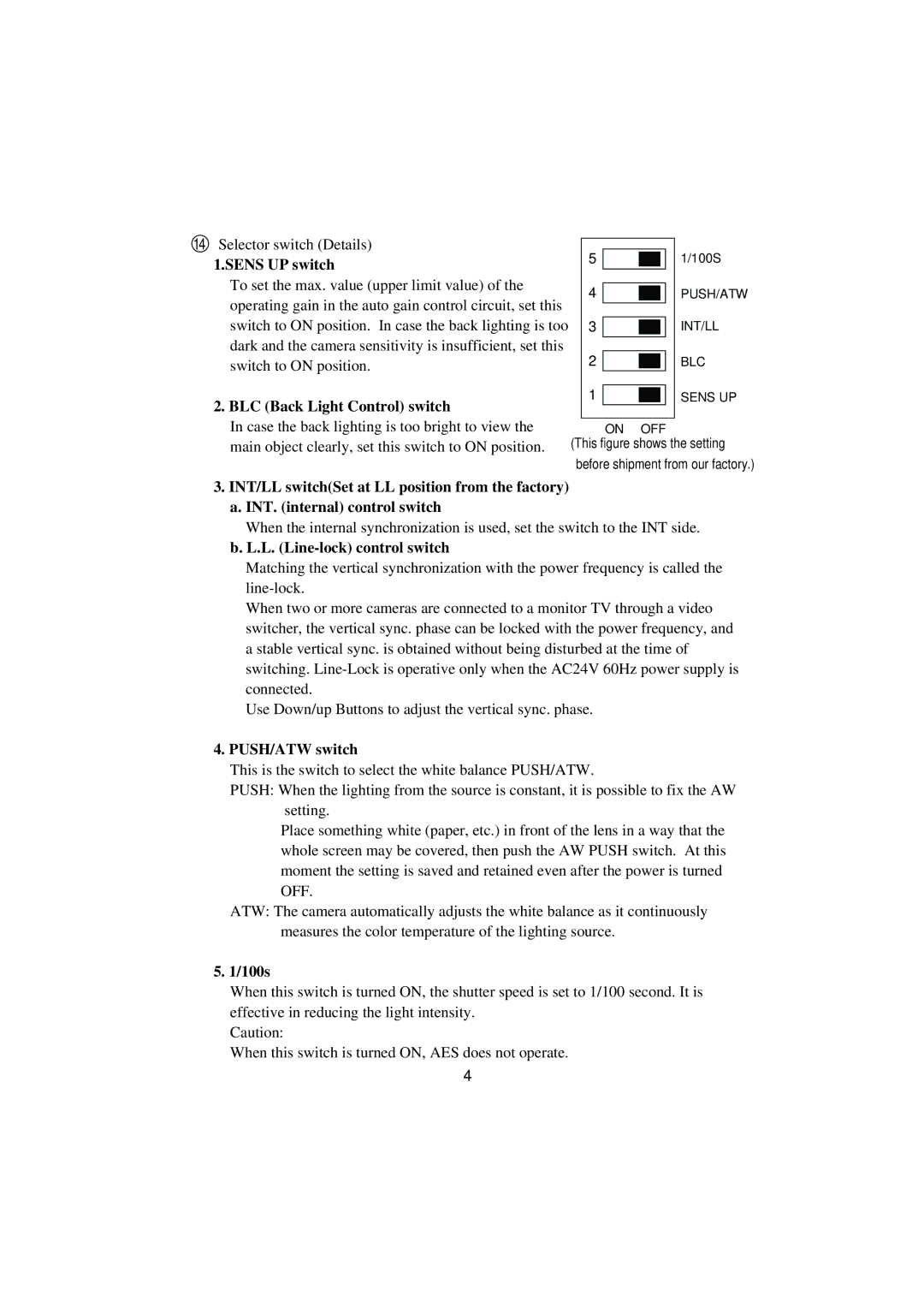 Elmo TND4204VX instruction manual Sens UP switch 