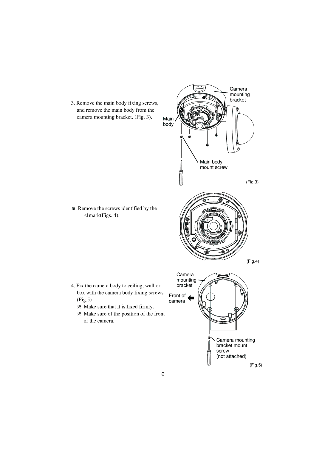 Elmo TND4204VX instruction manual Camera mounting bracket Main body Main body mount screw 