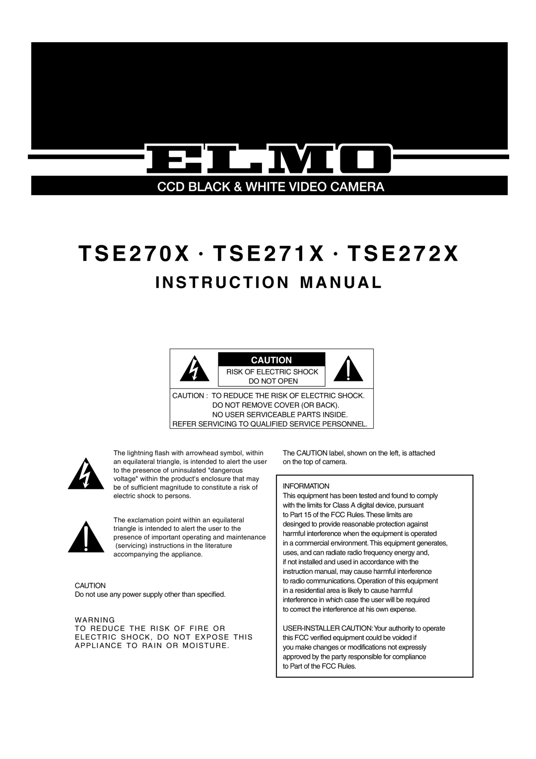 Elmo TSE270X, TSE272X instruction manual I N S T R U C T I O N M A N U A L, T S E 2 7 0 X · T S E 2 7 1 X · T S E 2 7 2 