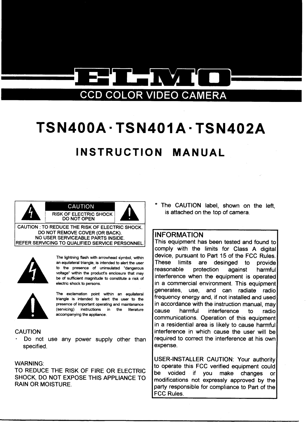 Elmo TSN401A, TSN402A, TSN400A manual 