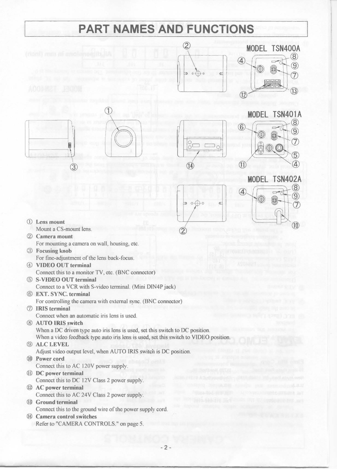 Elmo TSN402A, TSN401A, TSN400A manual 