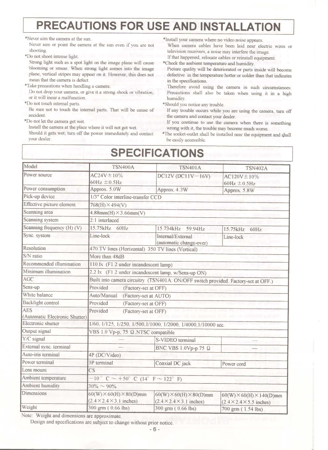 Elmo TSN401A, TSN402A, TSN400A manual 