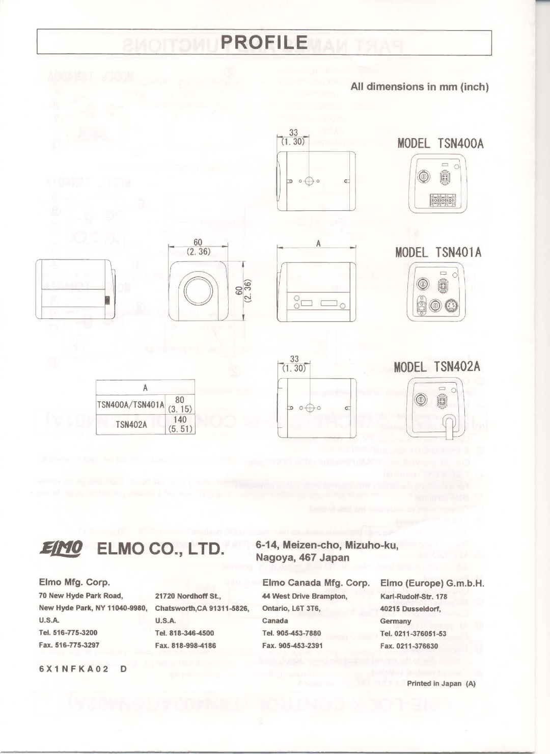 Elmo TSN400A, TSN402A, TSN401A manual 