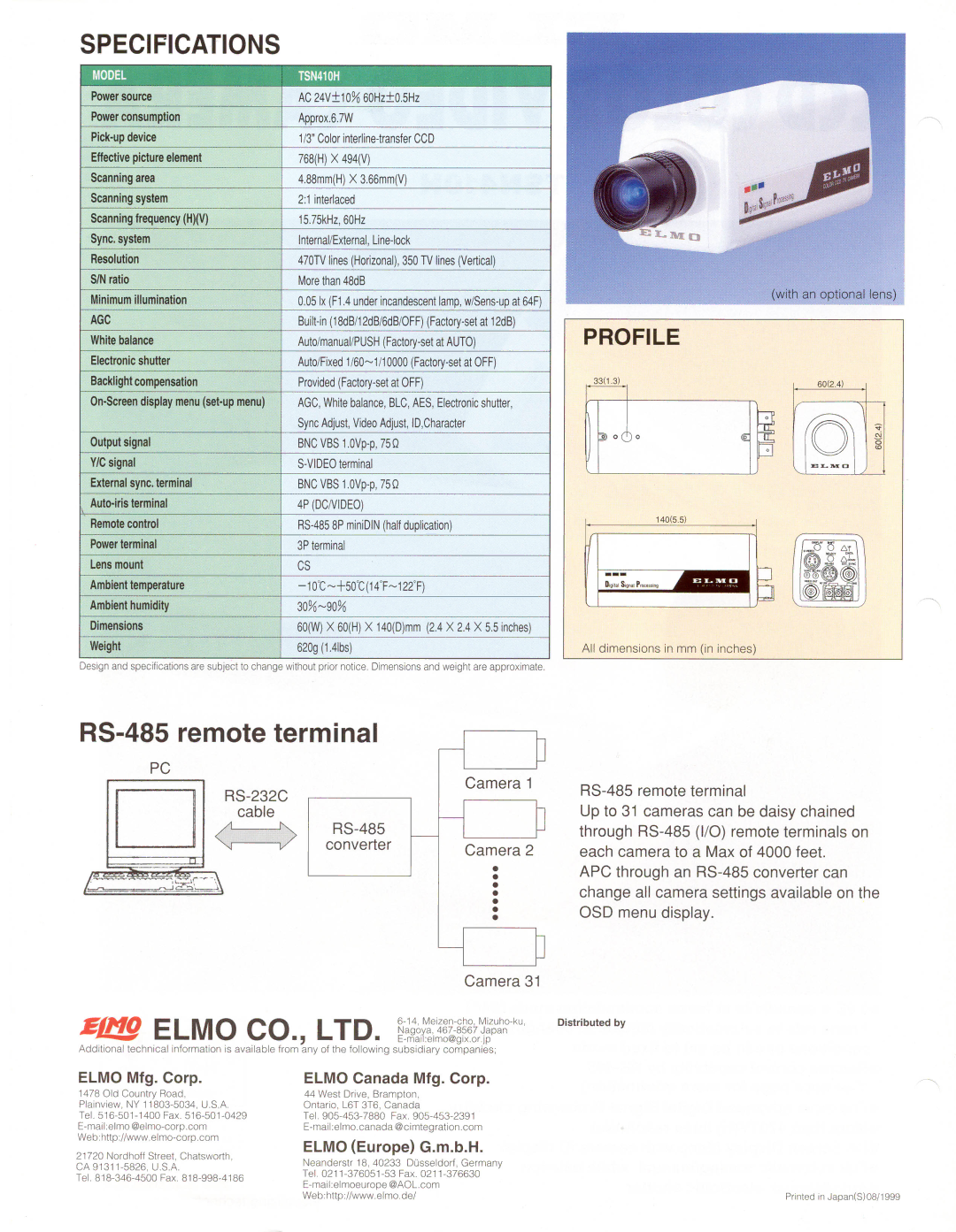 Elmo TSN410H manual 