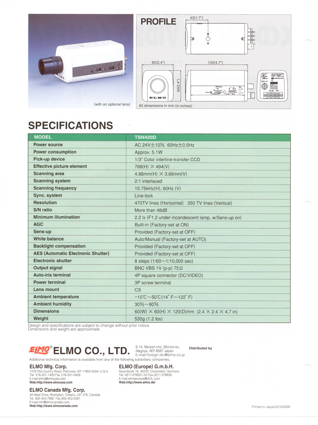 Elmo TSN420D manual 