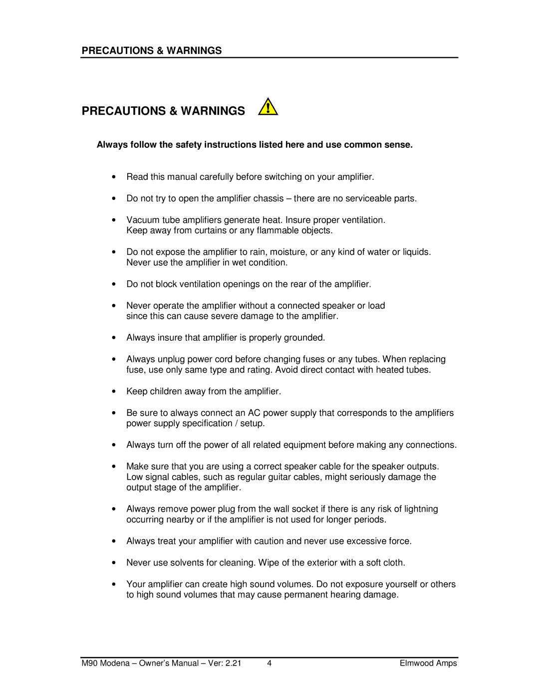 Elmwood Inn Fine Teas M90 manual Precautions & Warnings 