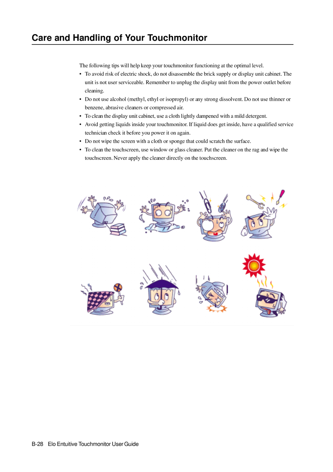 Elo TouchSystems 1000 Series manual Care and Handling of Your Touchmonitor 