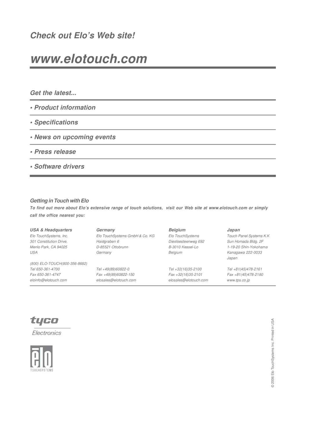 Elo TouchSystems 1000 Series manual Check out Elo’s Web site 