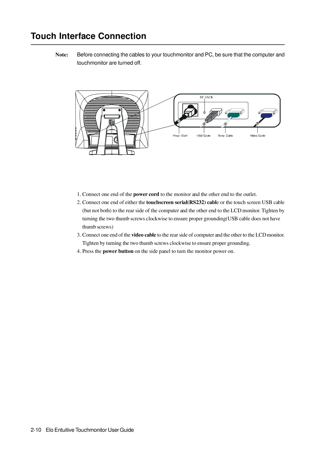 Elo TouchSystems 1000 Series manual Touch Interface Connection 