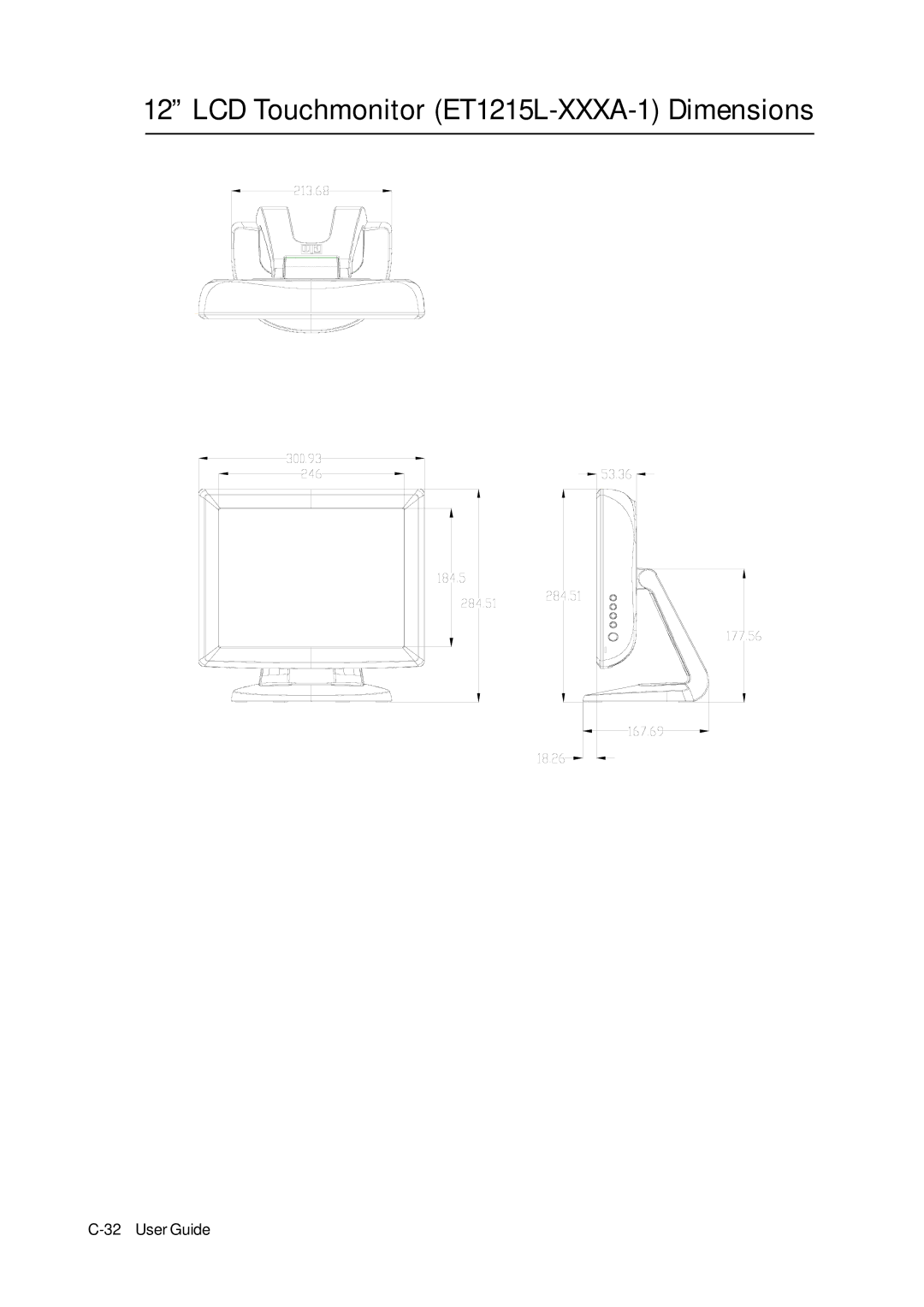 Elo TouchSystems 1000 manual LCD Touchmonitor ET1215L-XXXA-1 Dimensions 