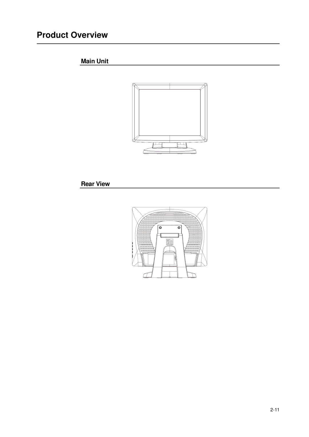 Elo TouchSystems 1000 manual Product Overview, Main Unit Rear View 