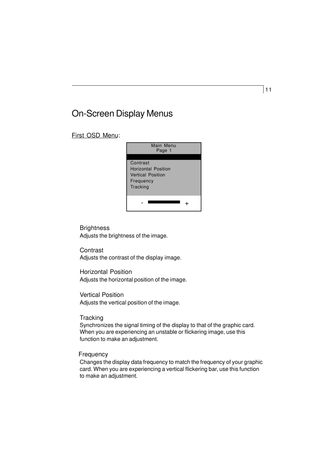 Elo TouchSystems 1220L manual On-Screen Display Menus, Tracking 