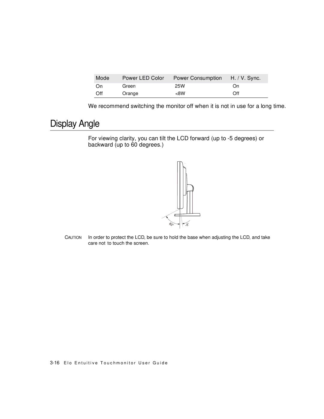 Elo TouchSystems 1224L manual Display Angle 