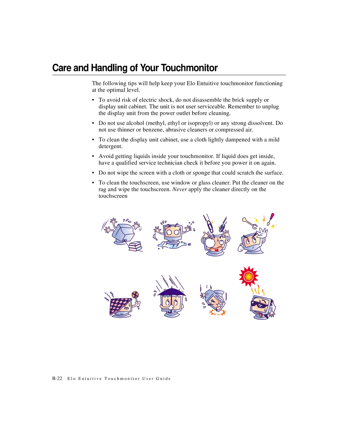 Elo TouchSystems 1224L manual Care and Handling of Your Touchmonitor 