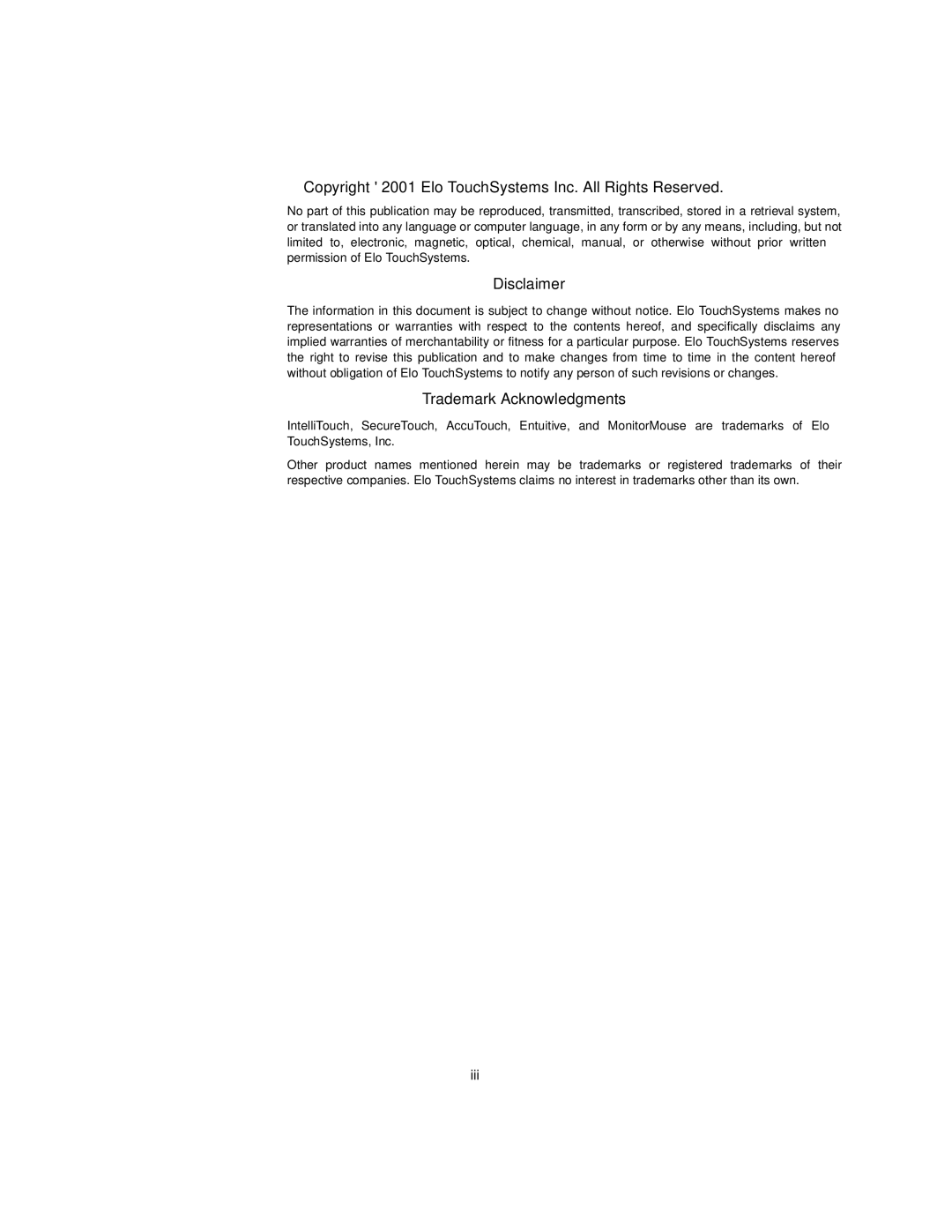 Elo TouchSystems 1224L manual Copyright 2001 Elo TouchSystems Inc. All Rights Reserved 