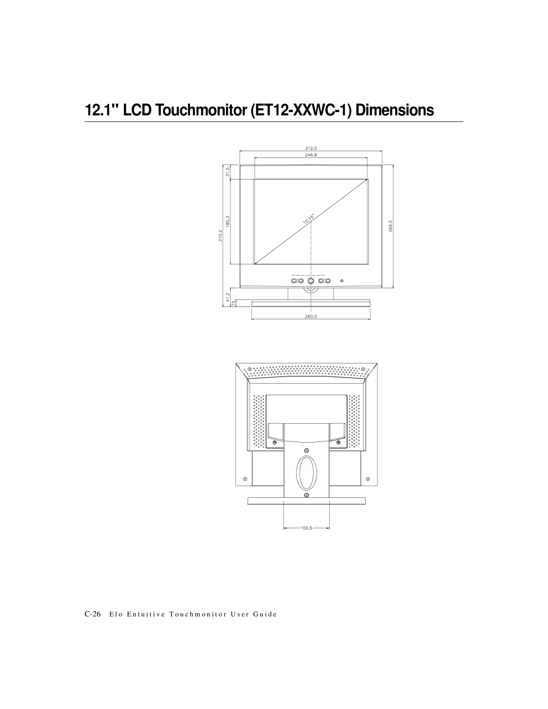 Elo TouchSystems 1224L manual LCD Touchmonitor ET12-XXWC-1 Dimensions 