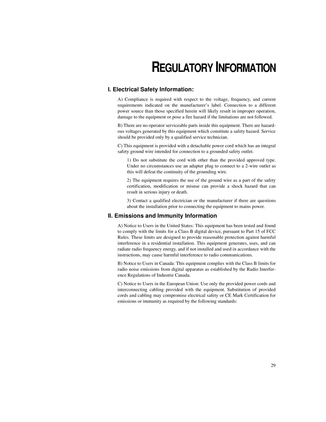 Elo TouchSystems 1224L manual Regulatory Information, Electrical Safety Information 