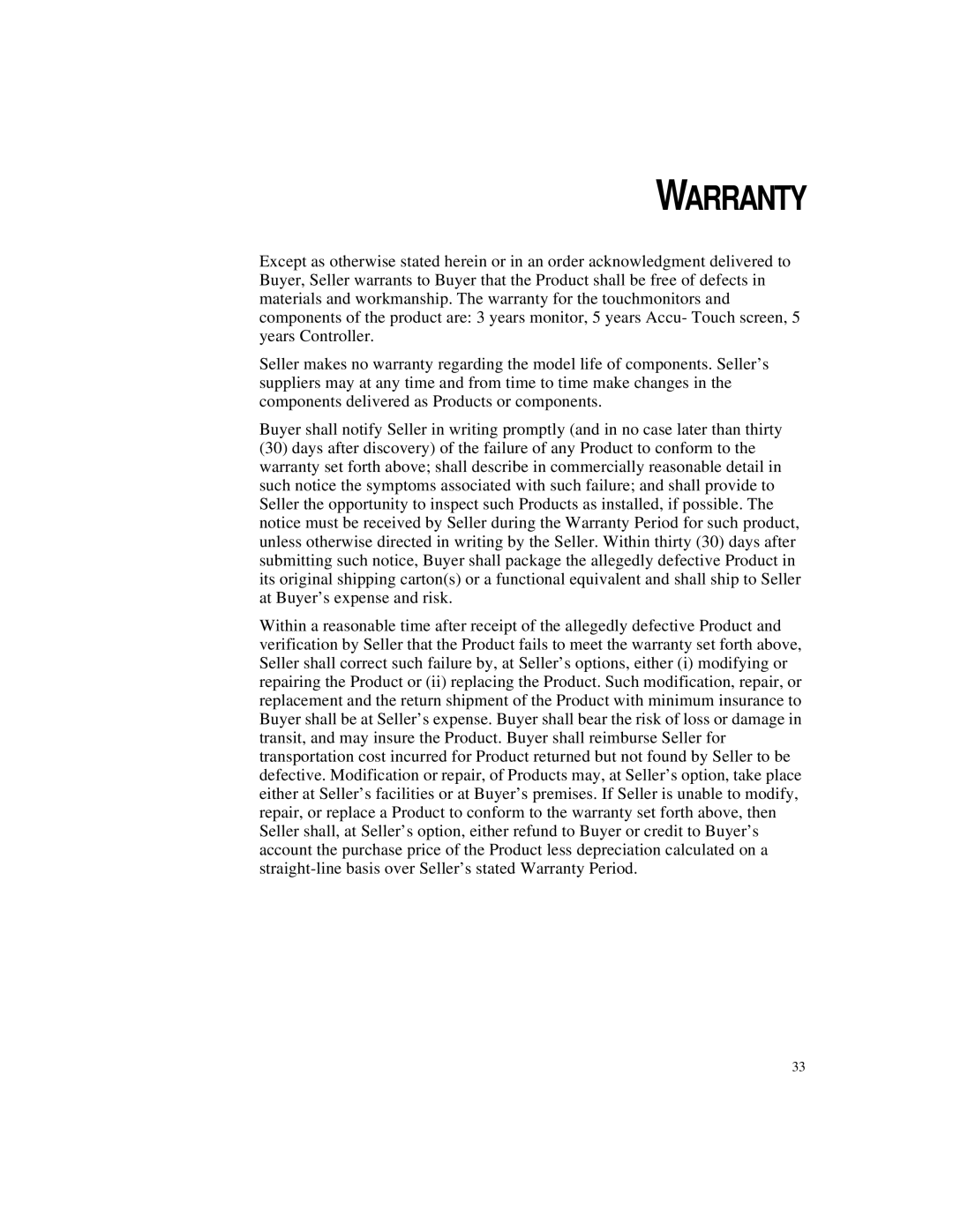 Elo TouchSystems 1224L manual Warranty 