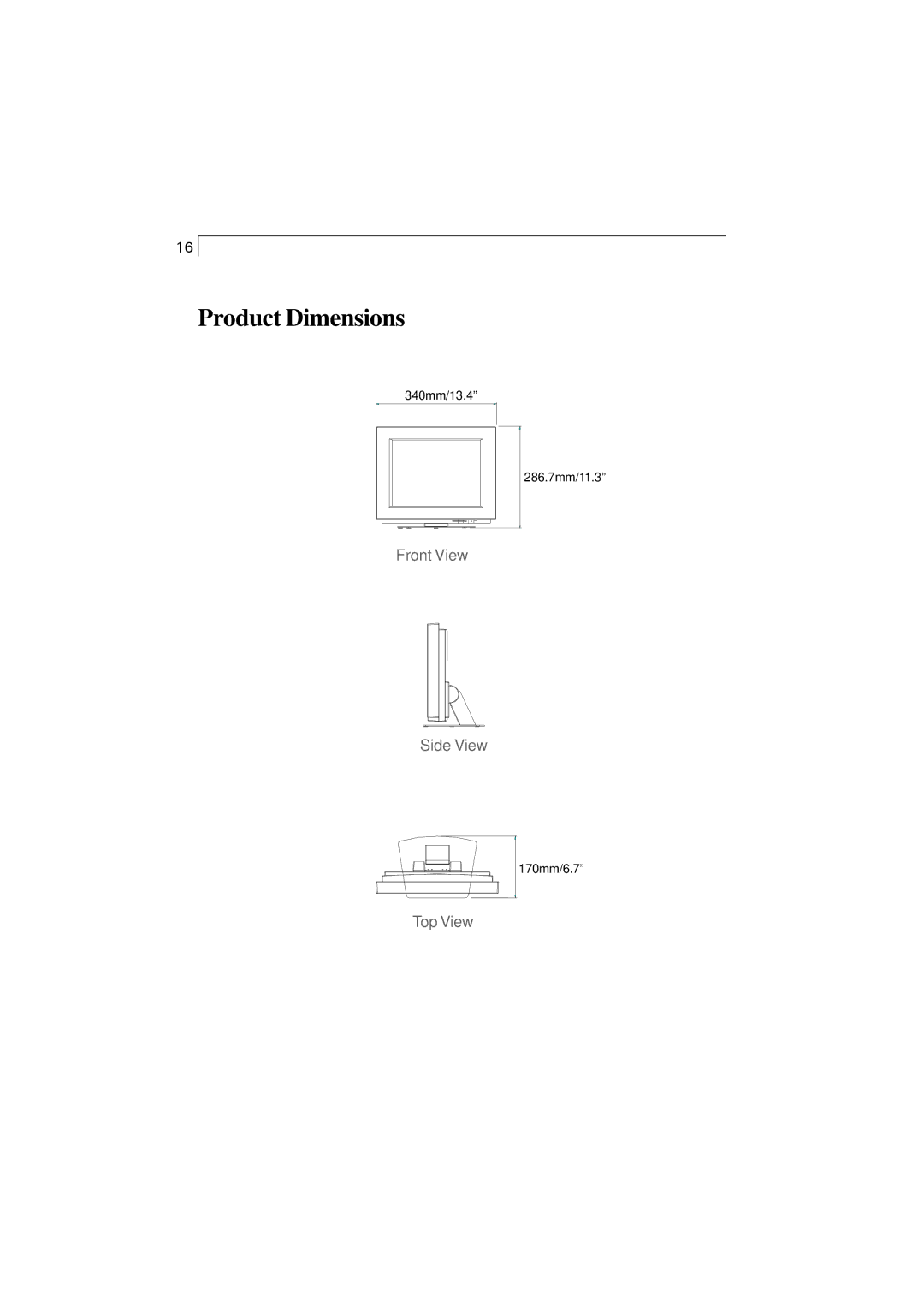 Elo TouchSystems 1225L, 1228L manual Product Dimensions 