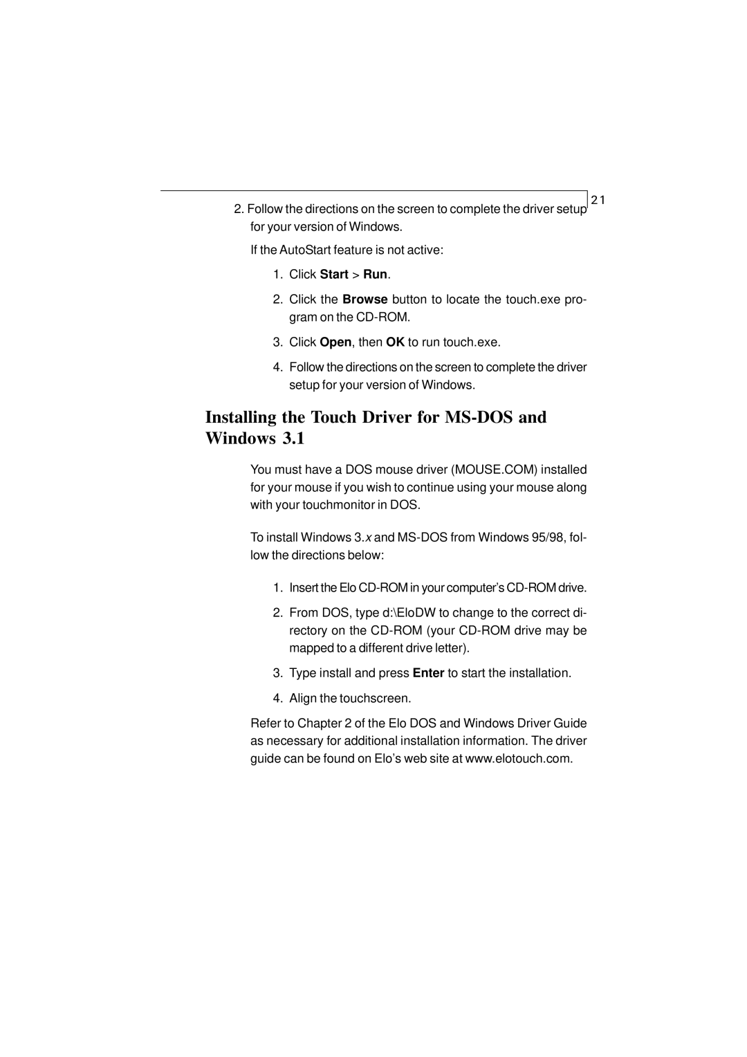 Elo TouchSystems 1228L, 1225L manual Installing the Touch Driver for MS-DOS and Windows 