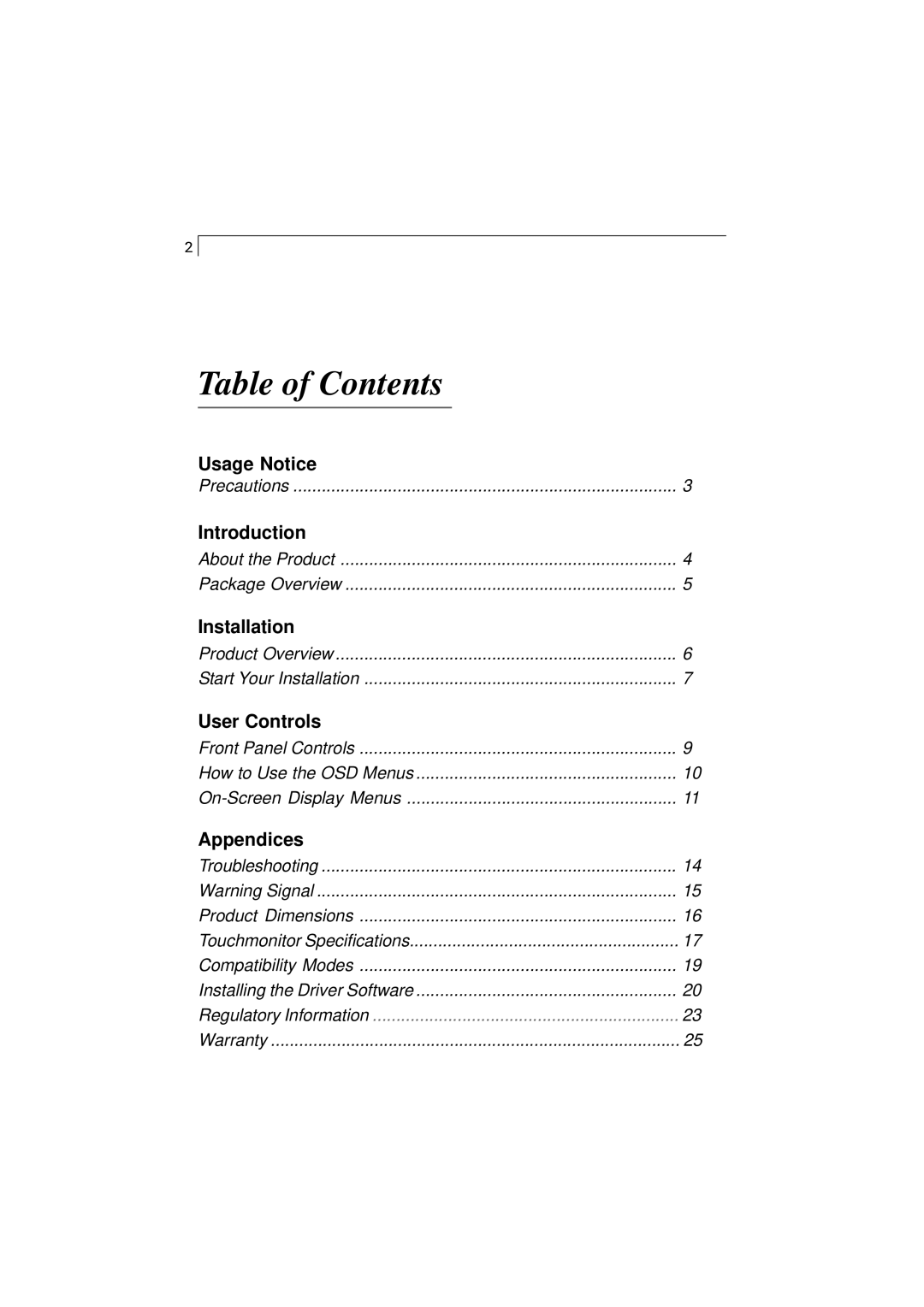 Elo TouchSystems 1225L, 1228L manual Table of Contents 