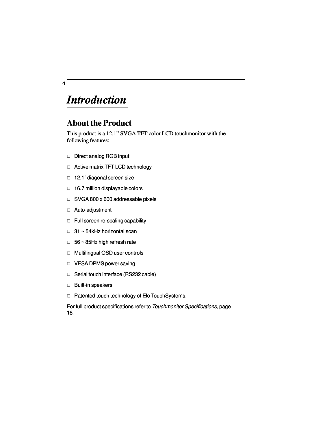 Elo TouchSystems 1225L, 1228L manual Introduction, About the Product 