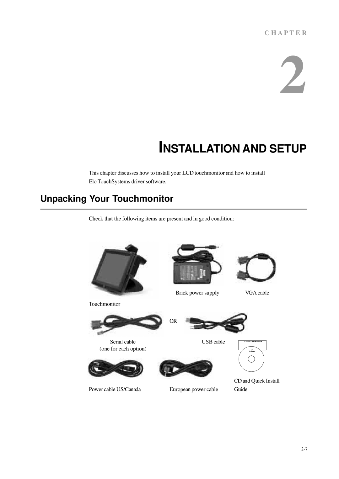 Elo TouchSystems 1229L(WWW) manual Installation and Setup, Unpacking Your Touchmonitor 