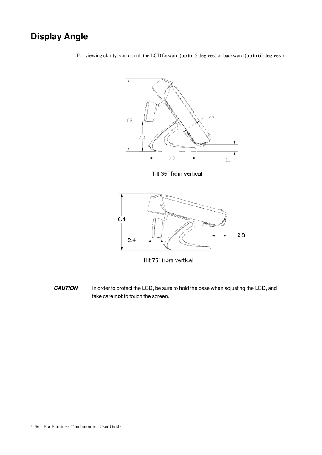 Elo TouchSystems 1229L(WWW) manual Display Angle 