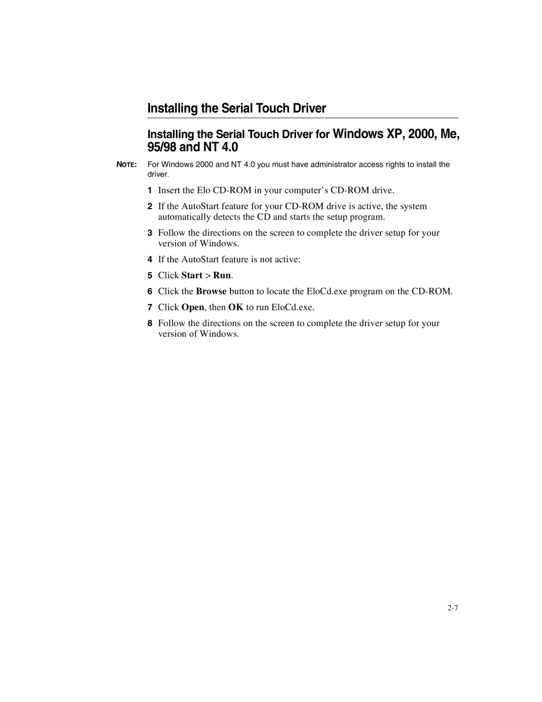 Elo TouchSystems 1247L manual Installing the Serial Touch Driver 