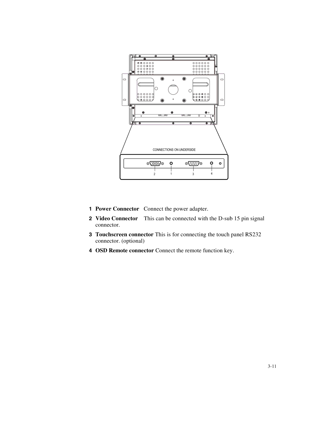 Elo TouchSystems 1247L manual Connections on Underside 