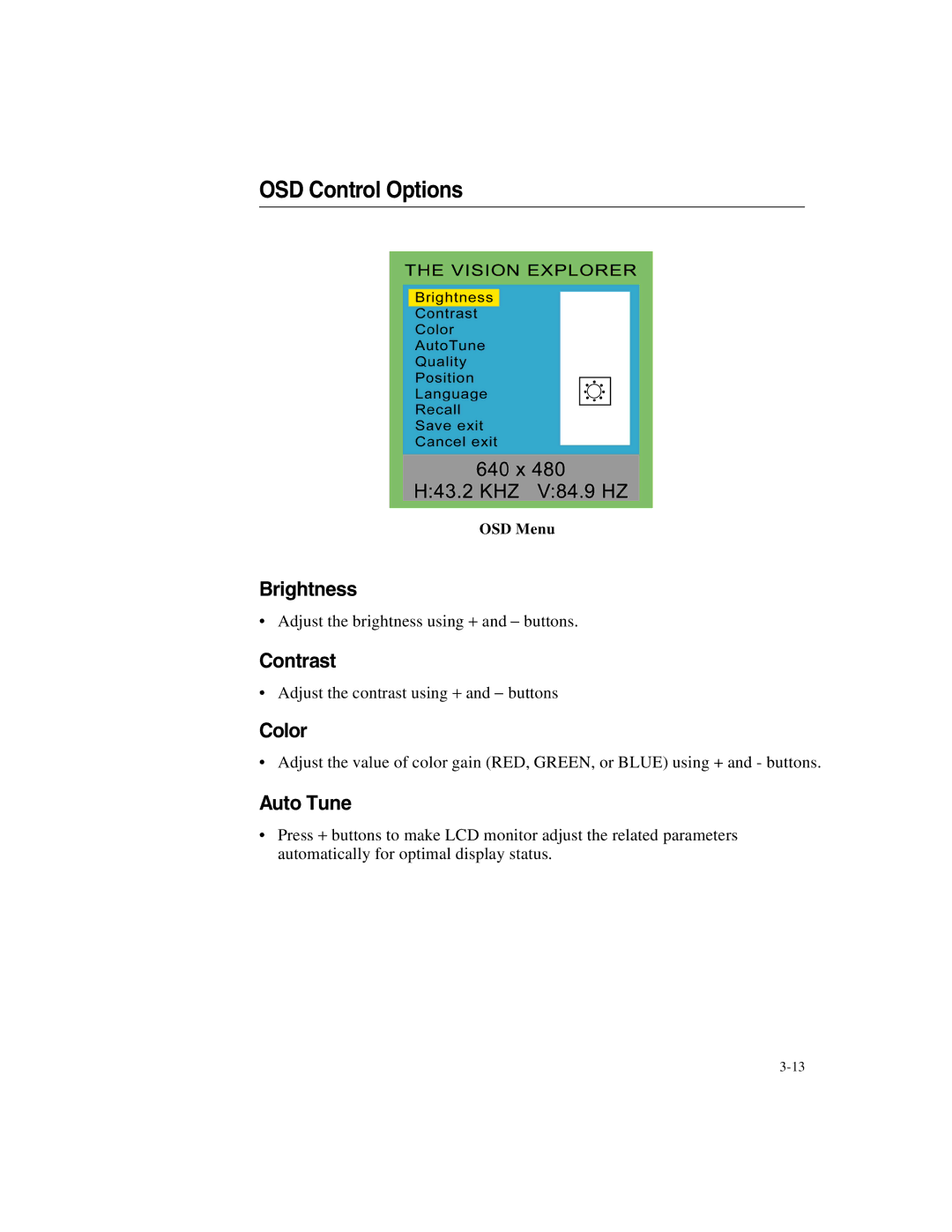 Elo TouchSystems 1247L manual OSD Control Options 