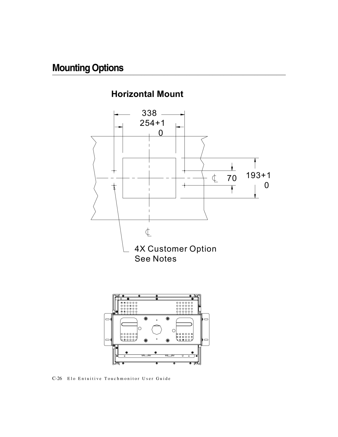 Elo TouchSystems 1247L manual Mounting Options, Horizontal Mount 