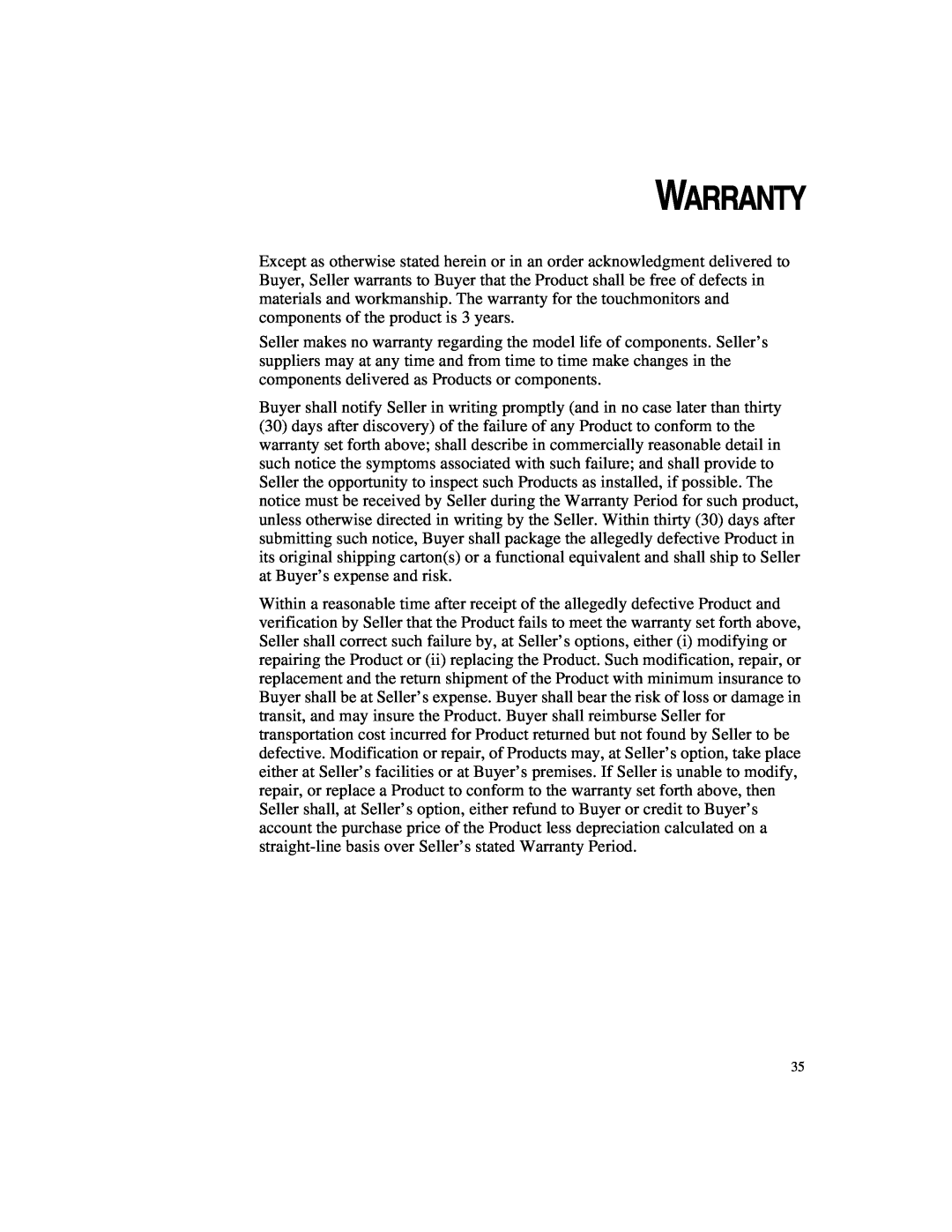 Elo TouchSystems 1247L manual Warranty 