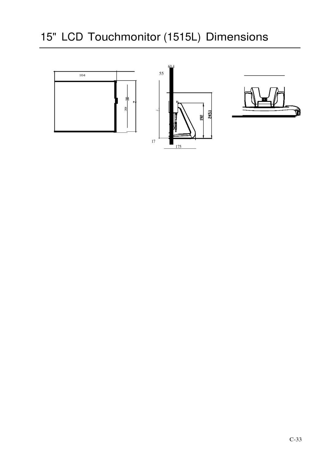 Elo TouchSystems manual LCD Touchmonitor 1515L Dimensions 