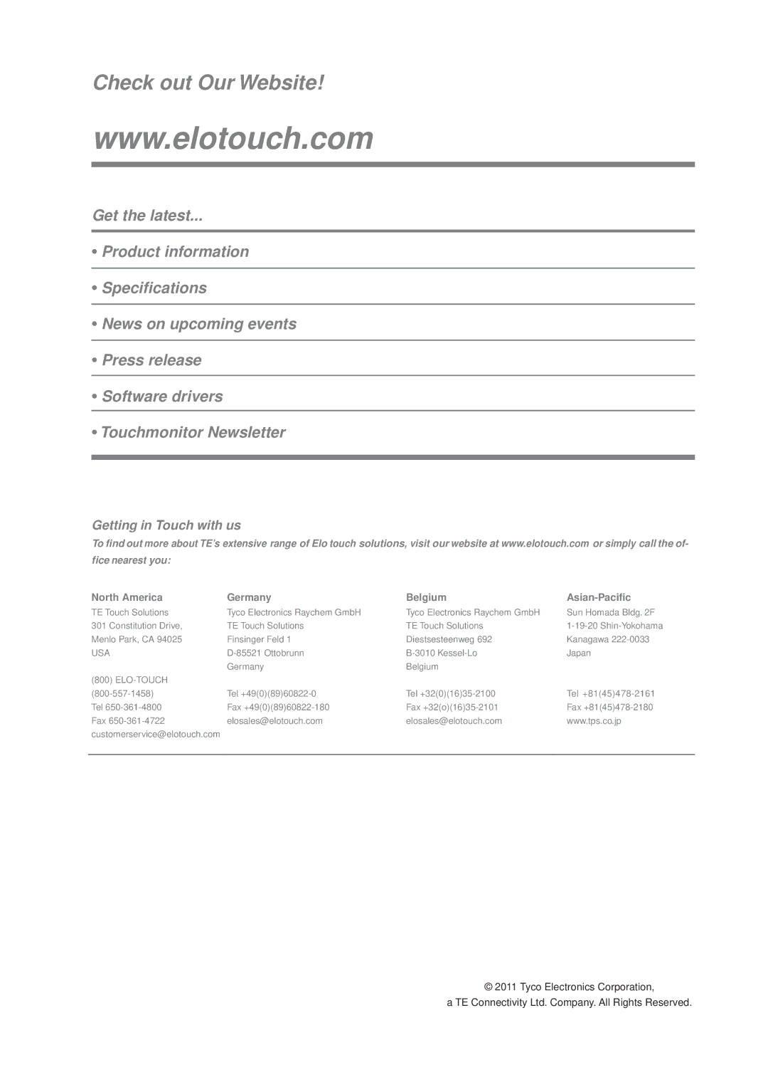 Elo TouchSystems 1515L manual Check out Our Website 