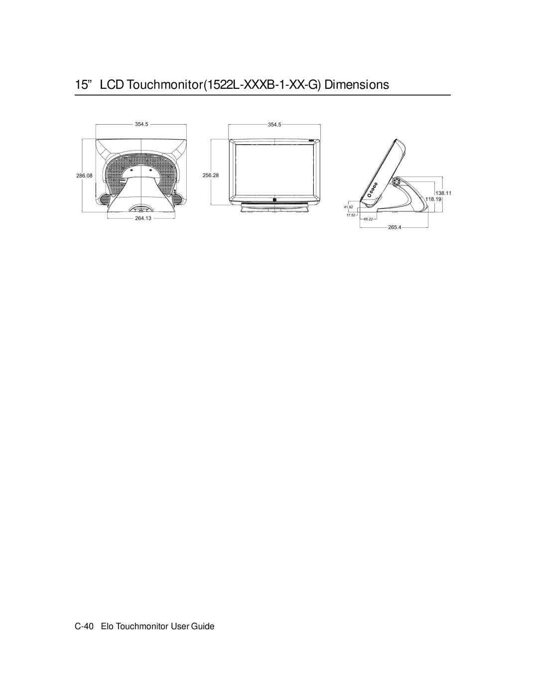 Elo TouchSystems manual LCD Touchmonitor1522L-XXXB-1-XX-G Dimensions 