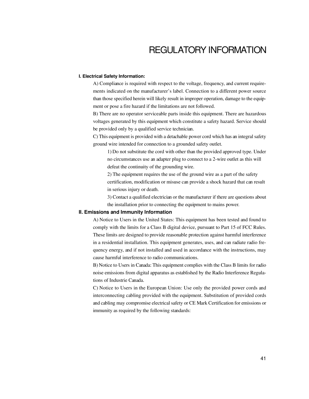 Elo TouchSystems 1522L manual Regulatory Information, II. Emissions and Immunity Information 