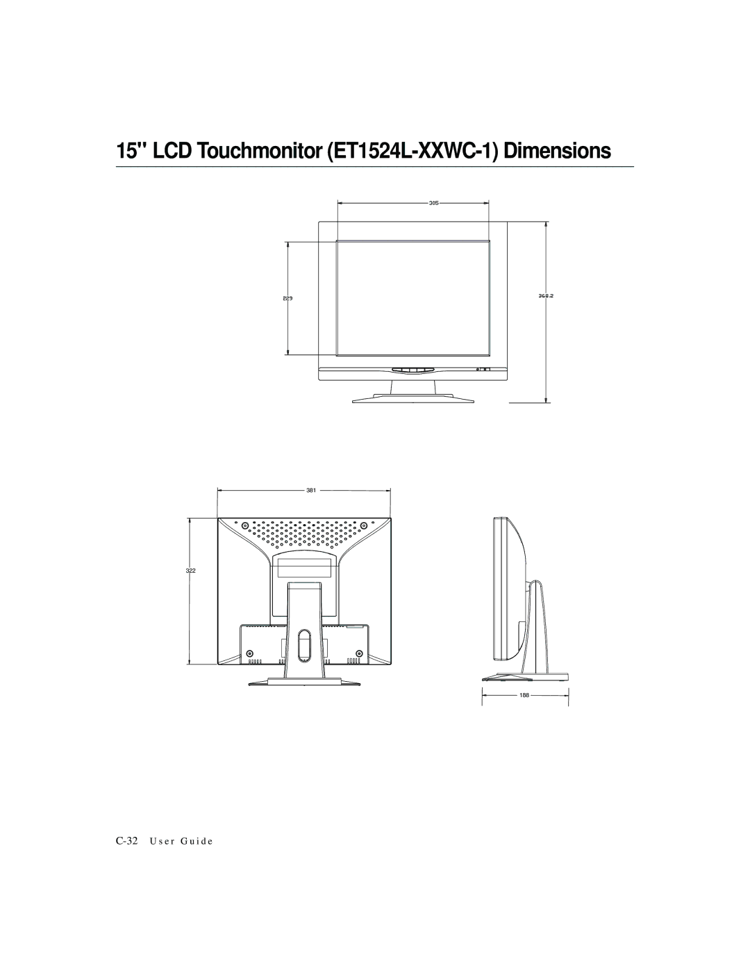 Elo TouchSystems 1524L Series manual LCD Touchmonitor ET1524L-XXWC-1 Dimensions 