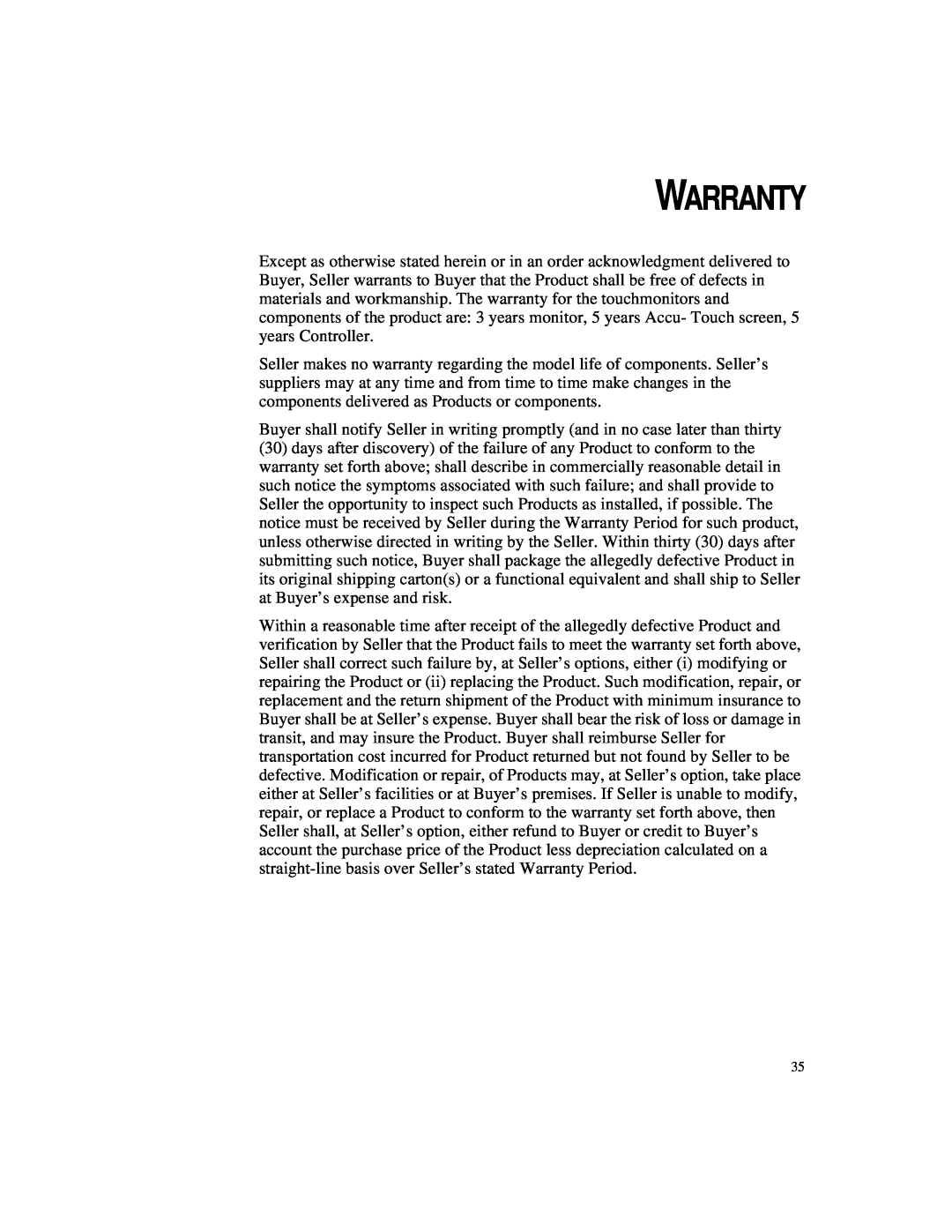 Elo TouchSystems 1524L manual Warranty 