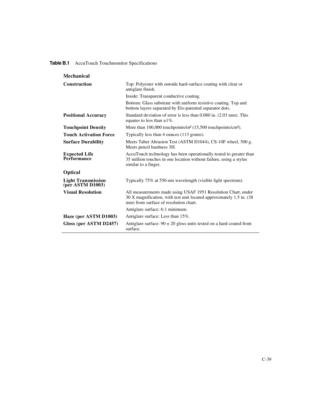 Elo TouchSystems 1525/27L manual Positional Accuracy 