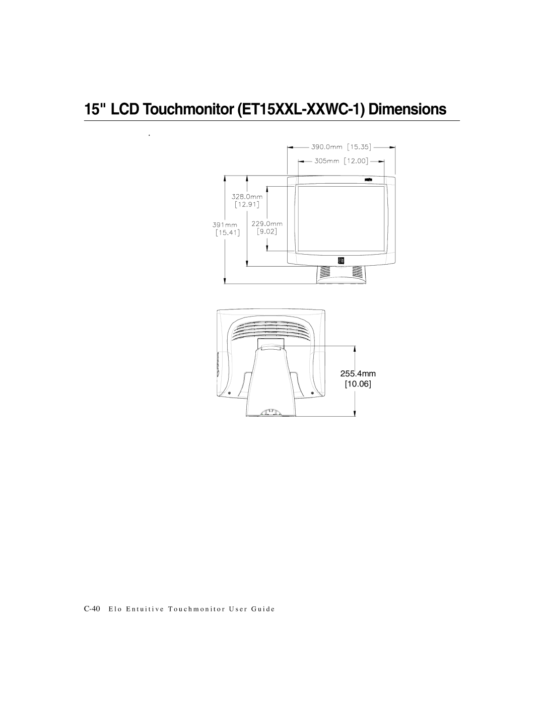 Elo TouchSystems 1525/27L manual LCD Touchmonitor ET15XXL-XXWC-1 Dimensions 