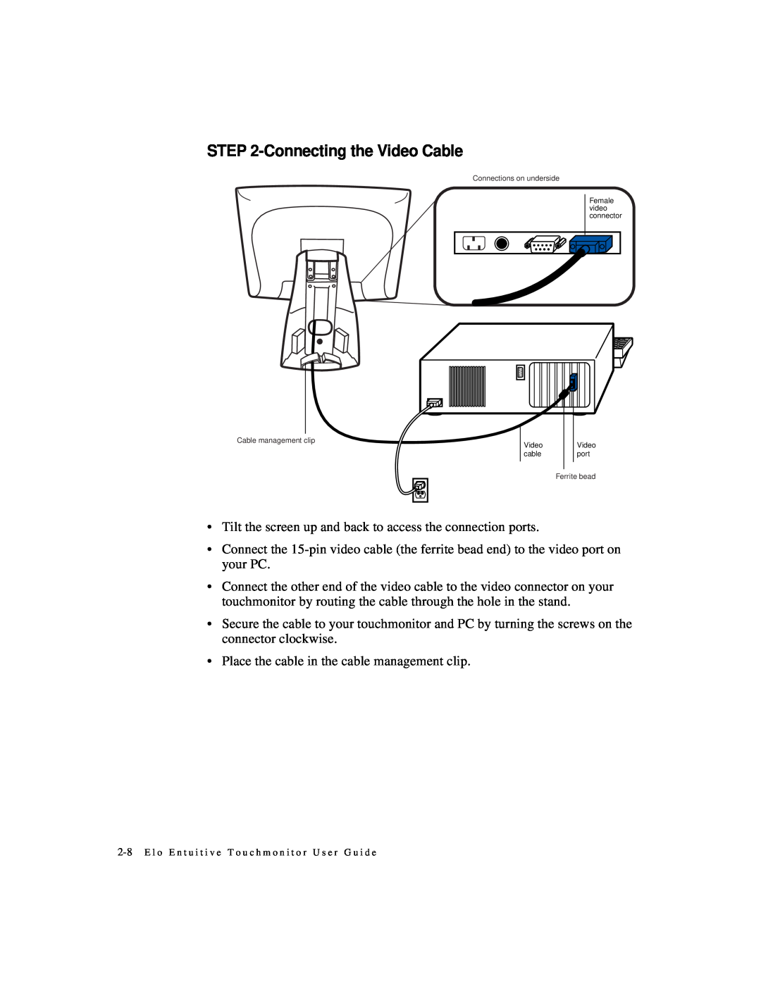 Elo TouchSystems 1525L manual Connecting the Video Cable 