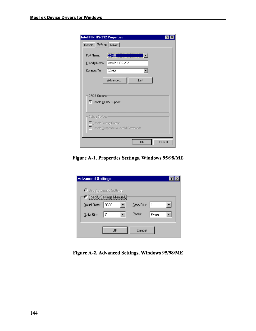 Elo TouchSystems 1525L Figure A-1. Properties Settings, Windows 95/98/ME, Figure A-2. Advanced Settings, Windows 95/98/ME 