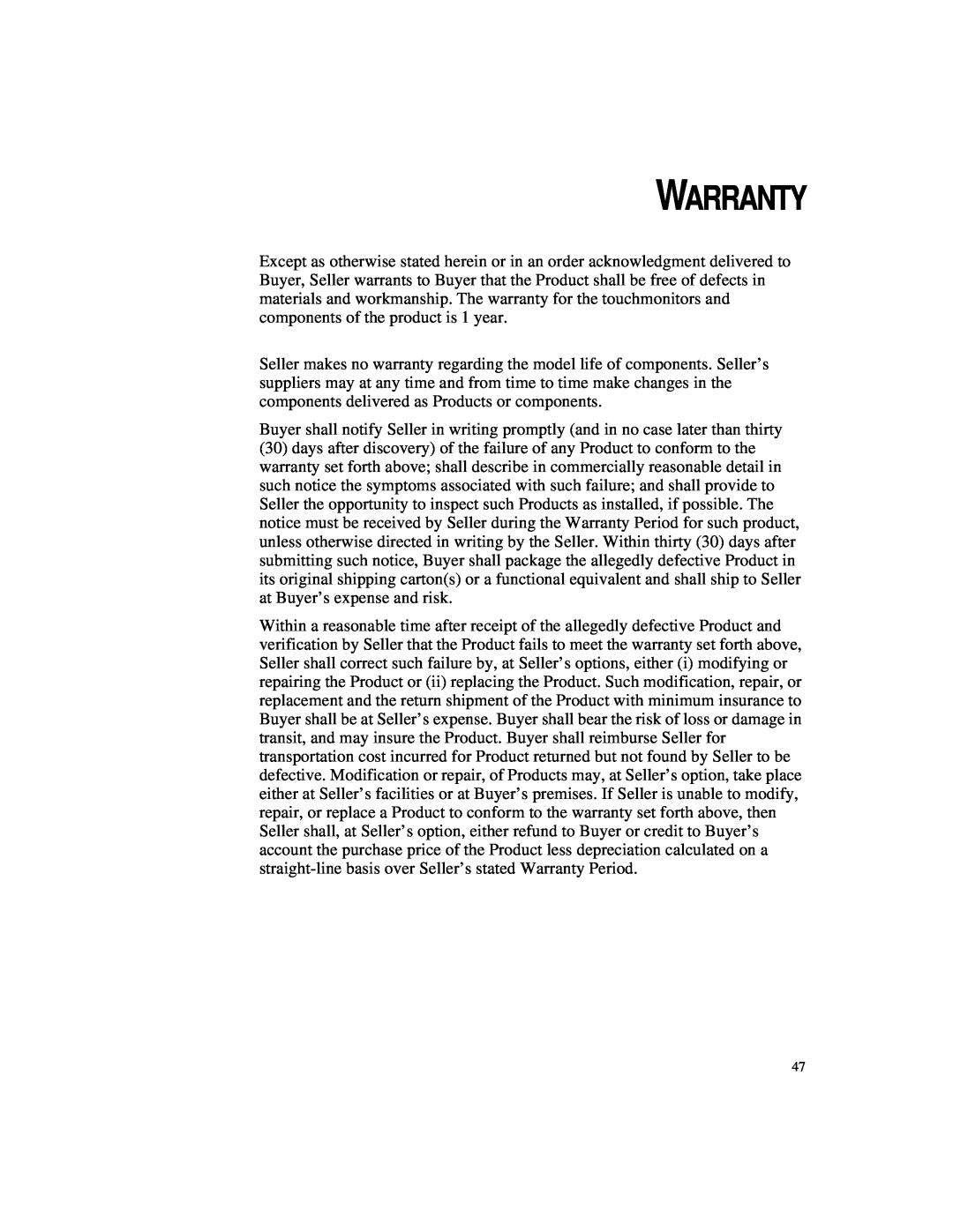 Elo TouchSystems 1525L manual Warranty 