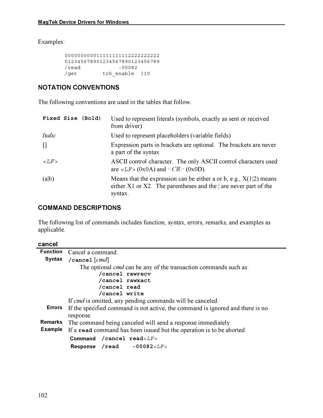 Elo TouchSystems 1525L manual Notation Conventions, Command Descriptions, Cancel 