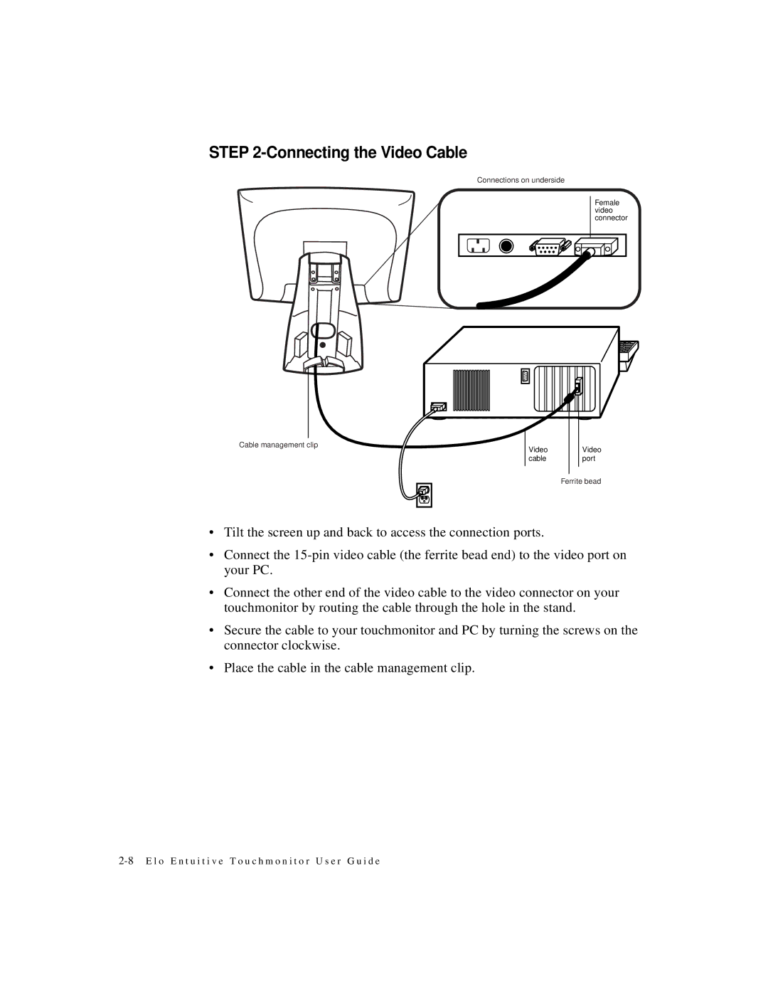 Elo TouchSystems 1525L manual Connecting the Video Cable 