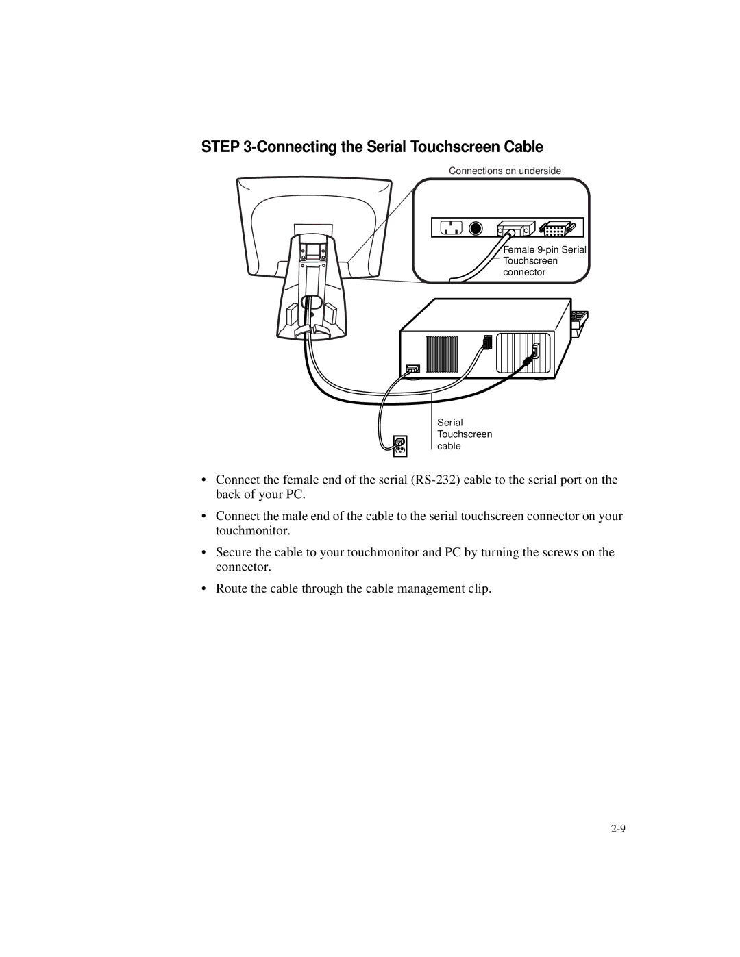 Elo TouchSystems 1525L manual Connecting the Serial Touchscreen Cable 