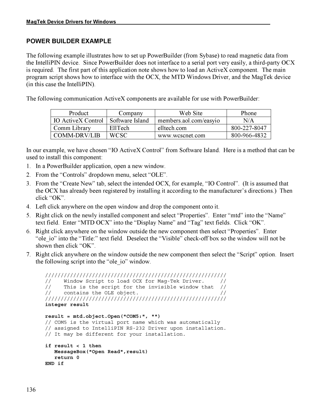 Elo TouchSystems 1525L manual Power Builder Example, 136 