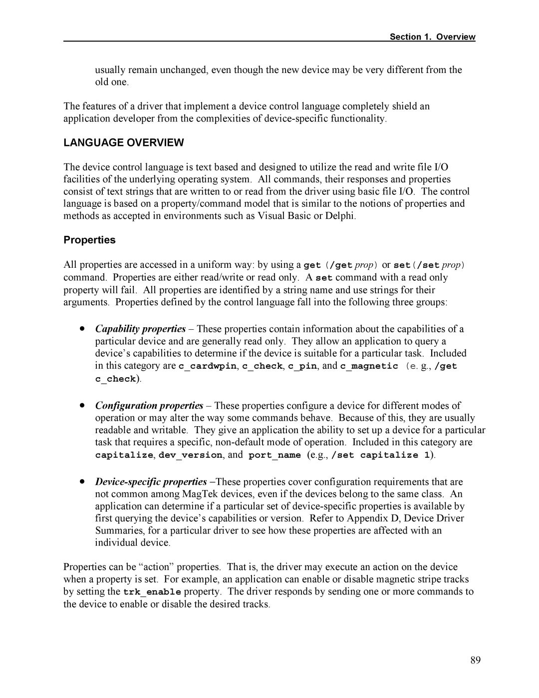 Elo TouchSystems 1525L manual Language Overview, Properties 