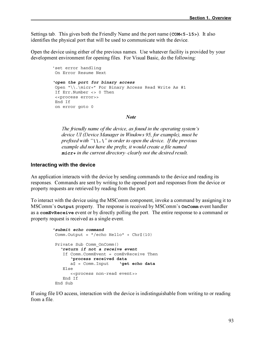 Elo TouchSystems 1525L manual Interacting with the device, ‘open the port for binary access 